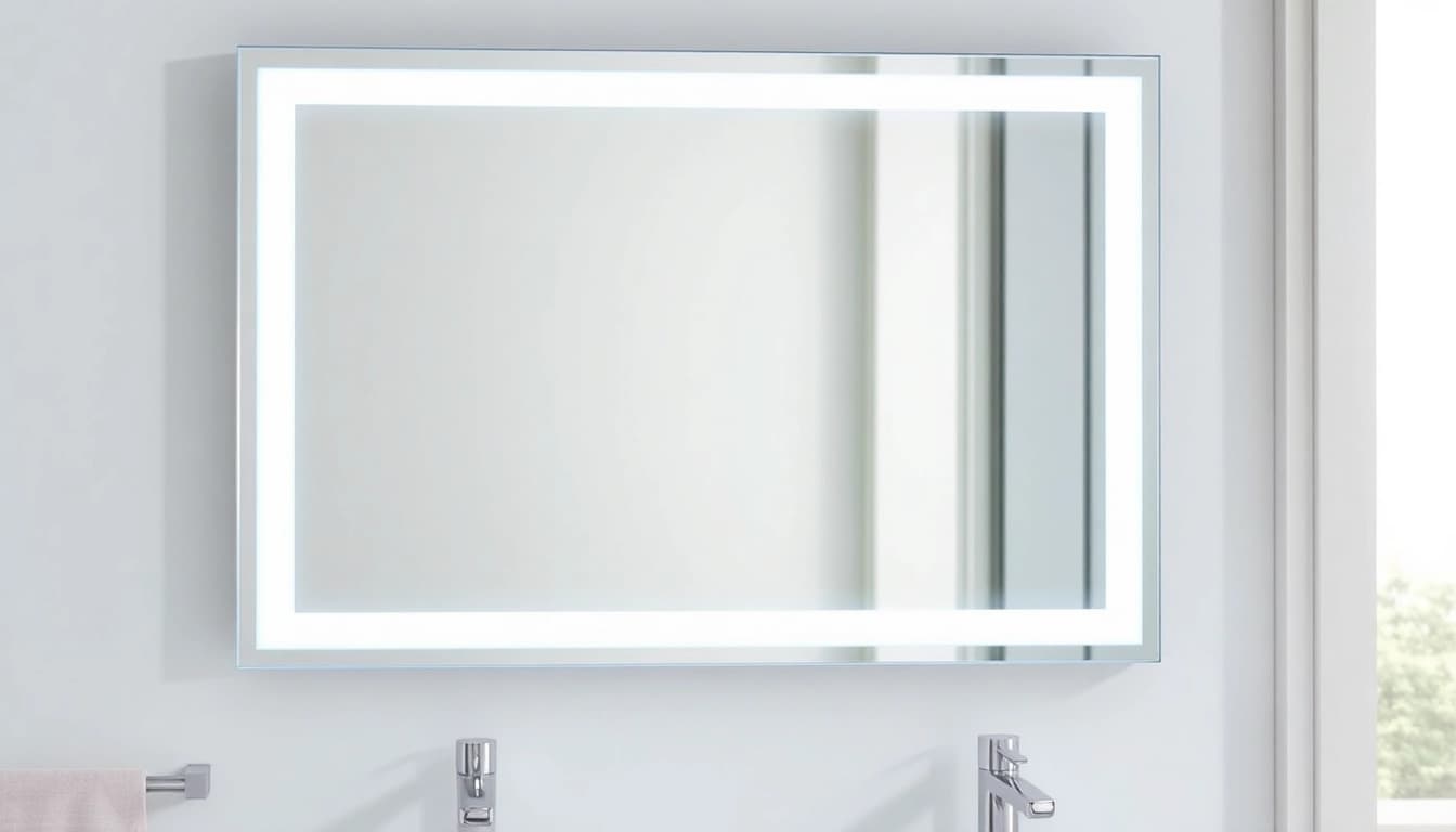 View of a sleek led bathroom mirror showcasing its elegant design and built-in lighting.