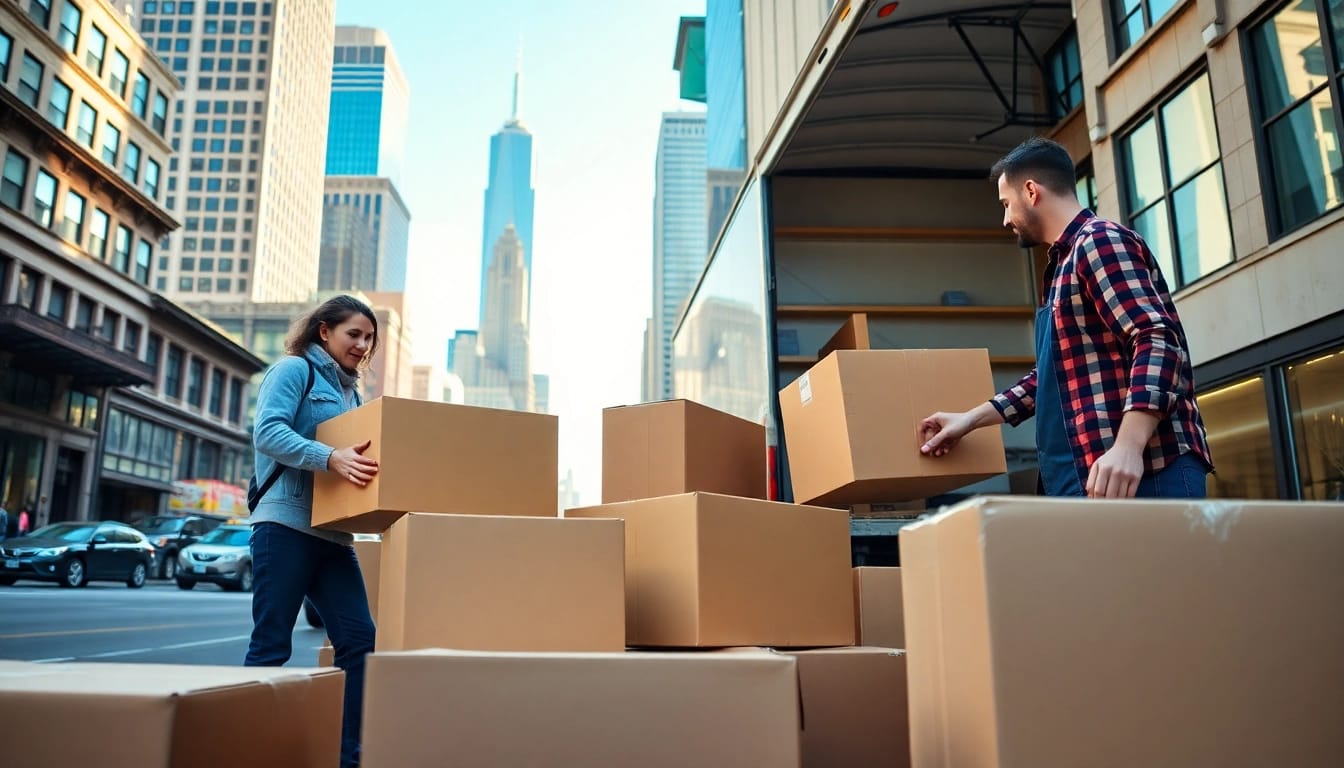 Efficient new york moving company professionals assisting with a family's move in bustling NYC.