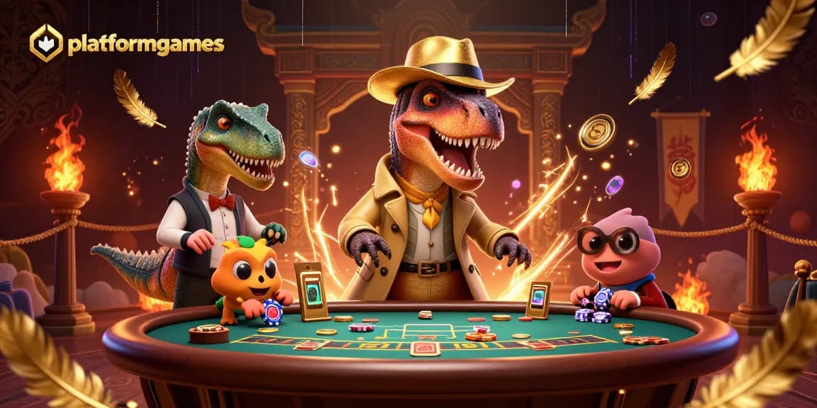 PlateformeGames sets the scene for thrilling gambling with a velociraptor at a blackjack table.