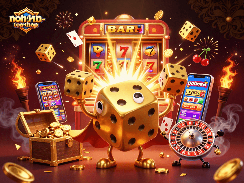 Engage with nohu-toa-thap's exciting gameplay featuring golden dice and a jackpot explosion.