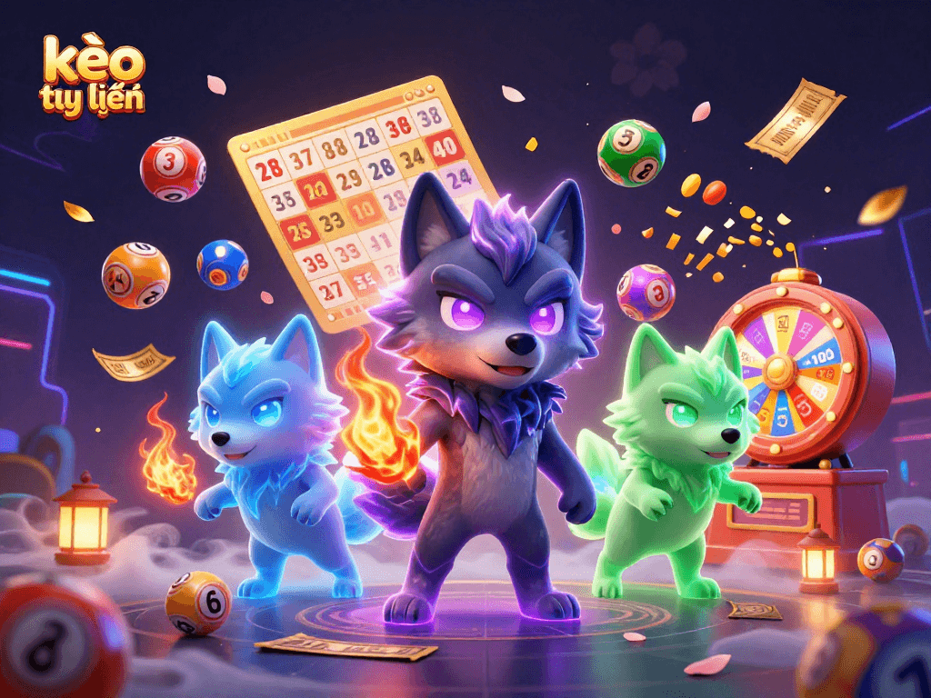 Engage with kèo trực tuyến featuring a shadow wolf leader surrounded by lottery elements and dynamic gaming visuals.
