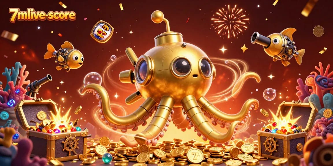 Experience animated excitement with the colorful 7mlive-score underwater adventure featuring a golden kraken and treasure.