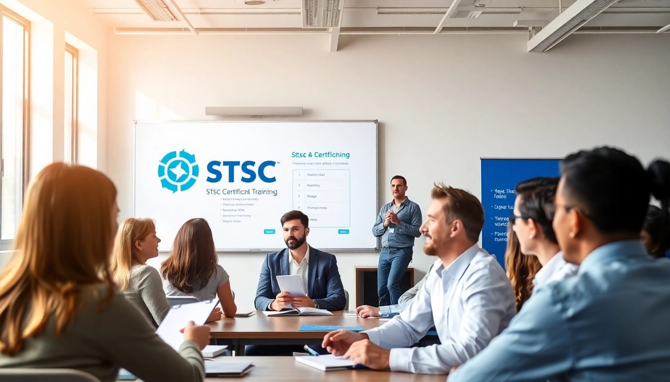 Individuals participating in STSC certification training in an engaging classroom environment.