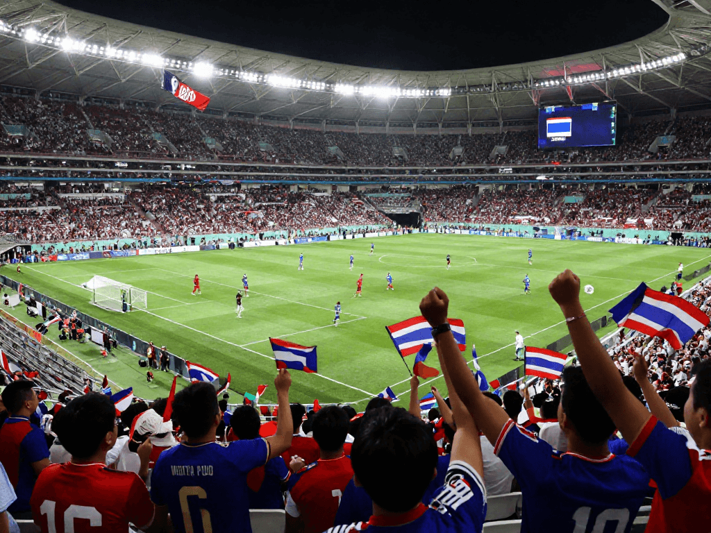 แฟนบอลชาวไทยเชียร์ในสนามฟุตบอลโลกนัดชิง ราคาบอลโลกนัดชิง