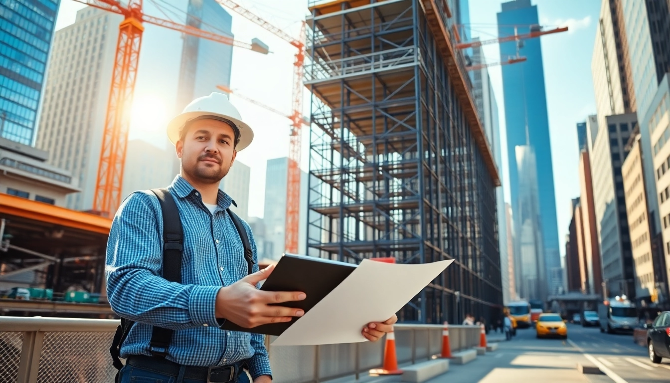 Engaged Manhattan General Contractor leading a project on an urban construction site.