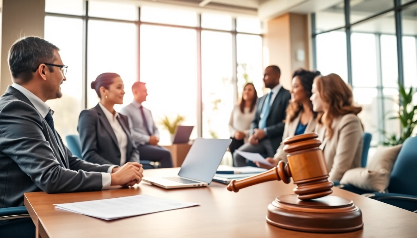 Engaged legal professionals discussing Probate documents in a bright office setting