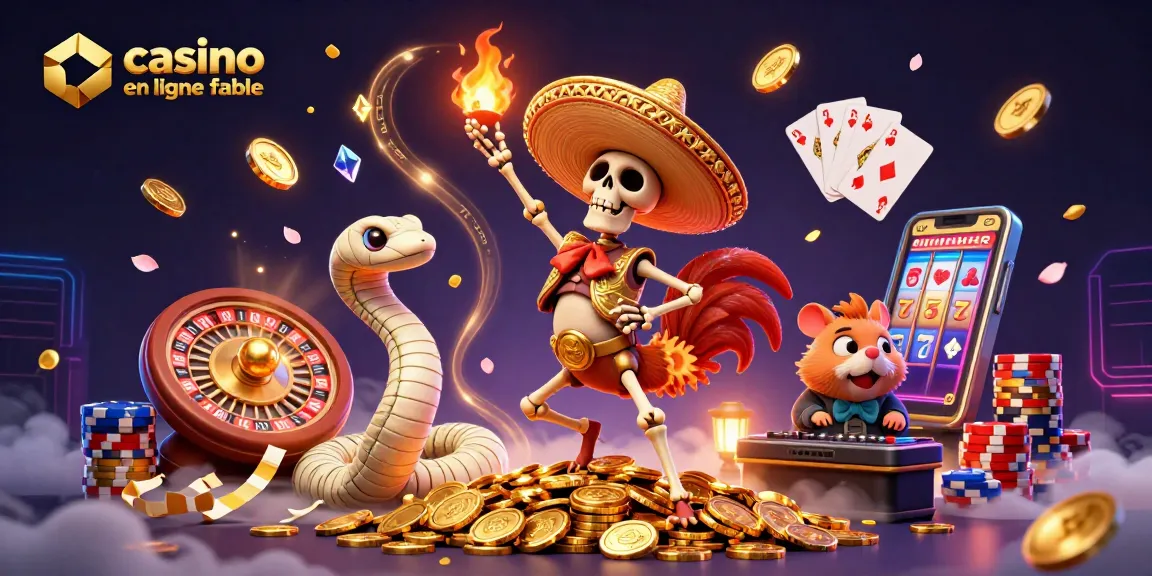 Illustration vibrante animant le casino en ligne fiable avec un rooster mariachi dansant et des éléments de jeu.