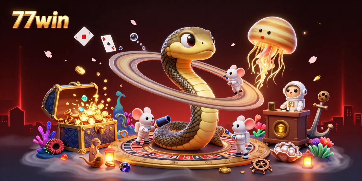 Experience thrilling bets at 77win with captivating 3D casino illustration featuring a cosmic theme.