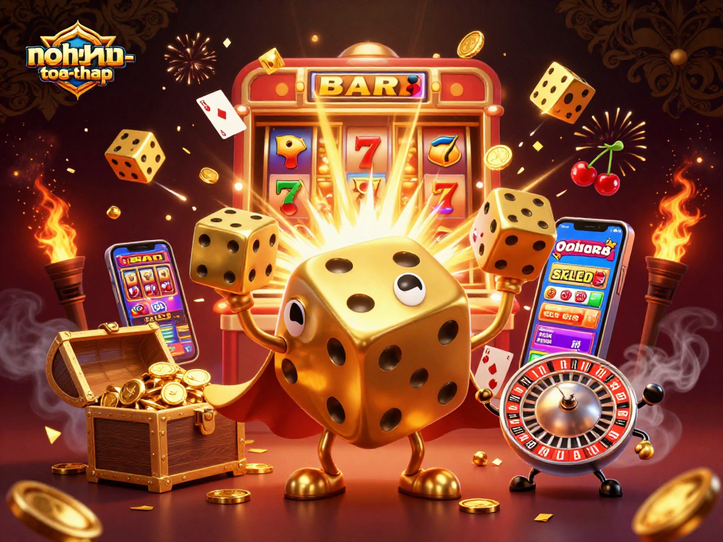 Engage with nohu-toa-thap's exciting gameplay featuring golden dice and a jackpot explosion.