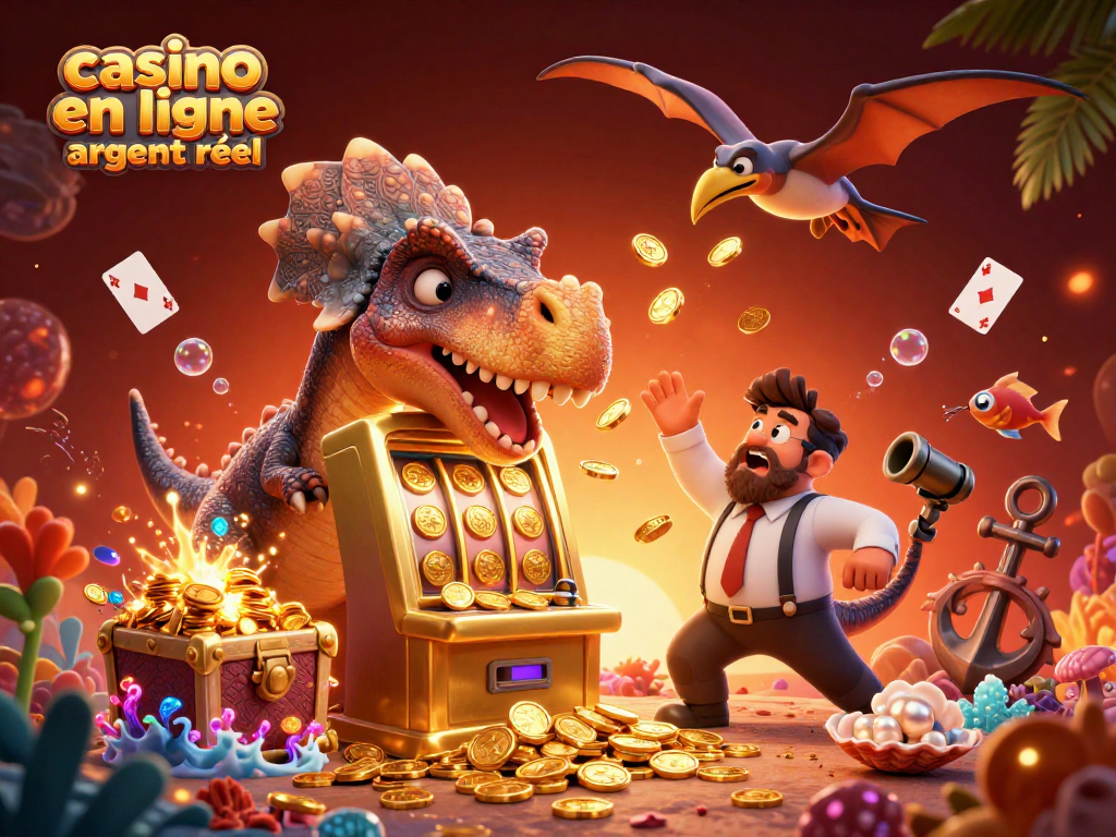 Le pachycephalosaurus déclenche une machine à sous, illustrant le casino en ligne argent réel en action.