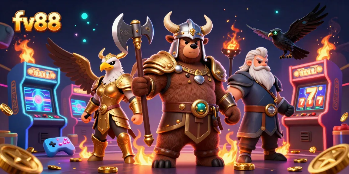Experience thrilling action at fv88, featuring a Viking bear and Valkyrie in a vibrant 3D casino world.
