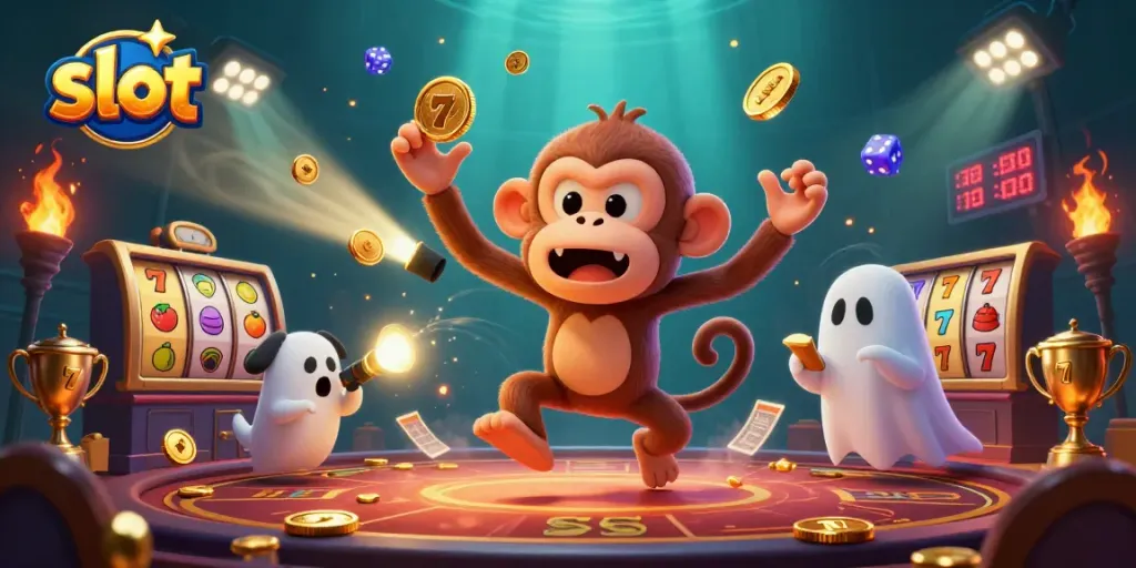 Engage with exciting slot gameplay as golden elements swirl in a haunted casino.