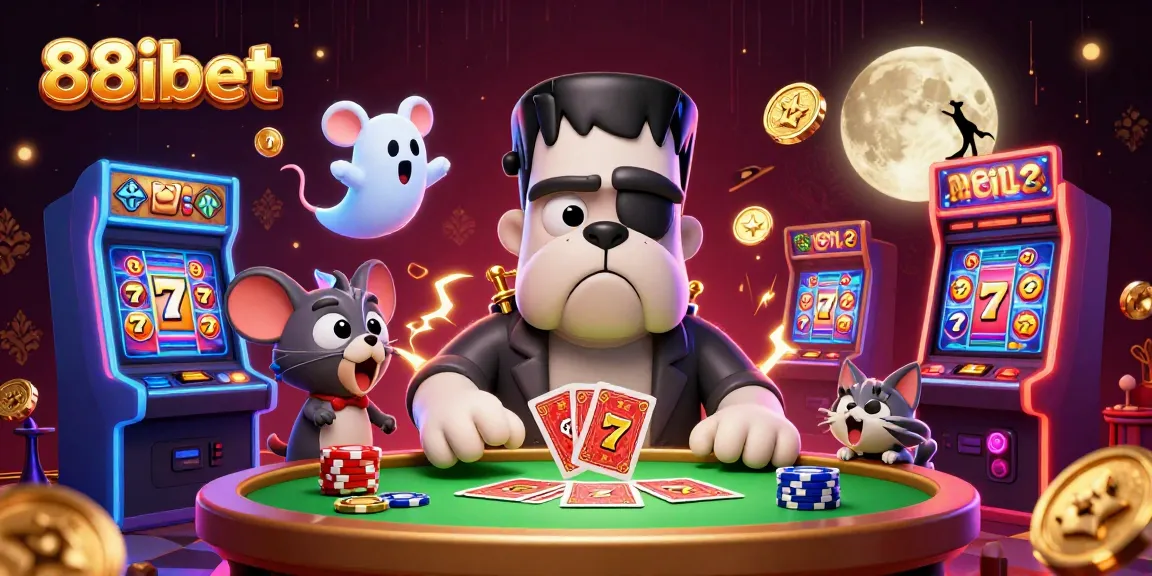 Experience thrilling gameplay at 88ibet with lively characters and vibrant slot machines lighting up the scene.