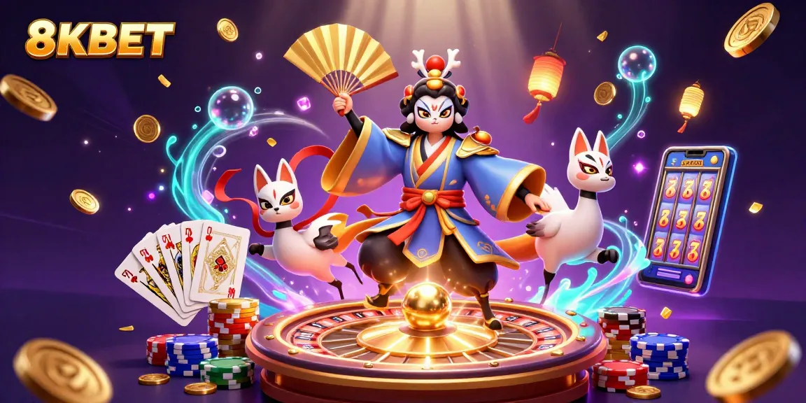 Experience winning with 8KBET in a vibrant casino scene filled with action and energy.
