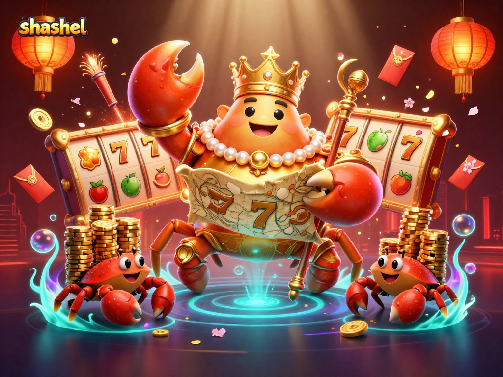 Engage in shashel casino gaming with an adventurous golden crab emperor and exciting slot reels.
