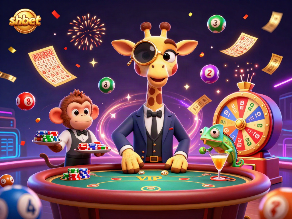 shbet featuring a lively casino scene with a high-roller giraffe and dynamic game elements