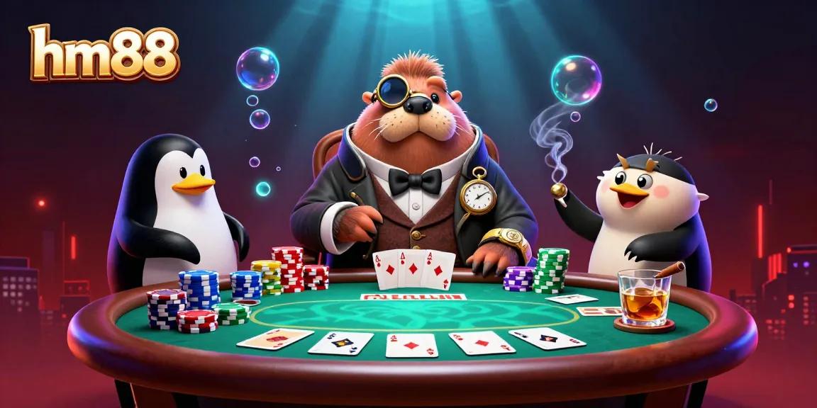 Experience epic gambling action with hm88 at a colorful underwater poker table featuring unique players.