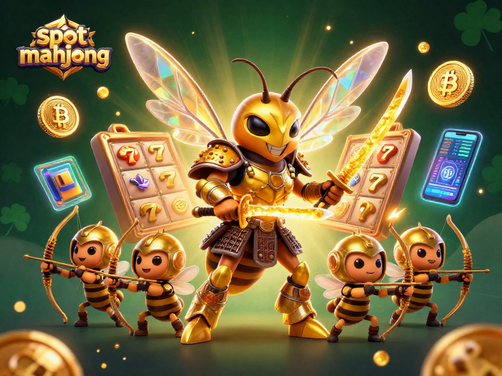 Engage with slot mahjong action featuring a golden hornet in samurai armor and dynamic casino elements.