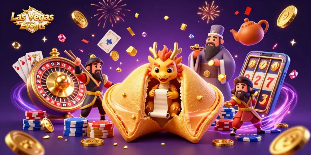 Experience thrilling Las Vegas Corporate Events with dynamic gaming elements and majestic characters in a vibrant scene.
