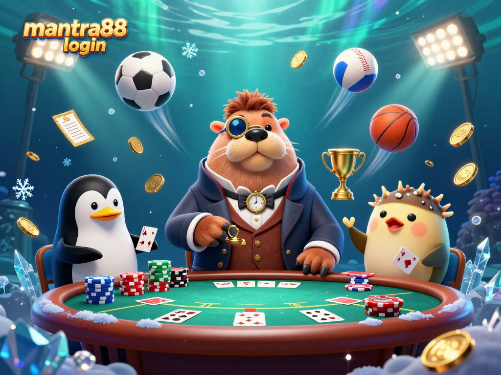 Engage in exciting gameplay with mantra88 login at an underwater poker table featuring vibrant characters and elements.
