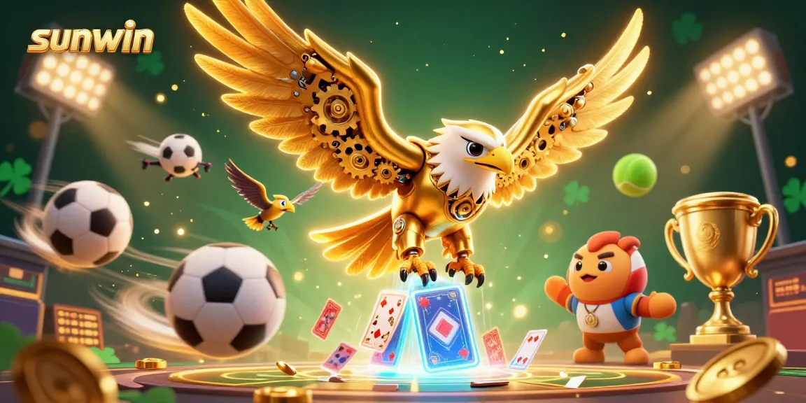 Engage in thrilling bets with sunwin featuring dynamic sports elements and a cybernetic eagle in action.