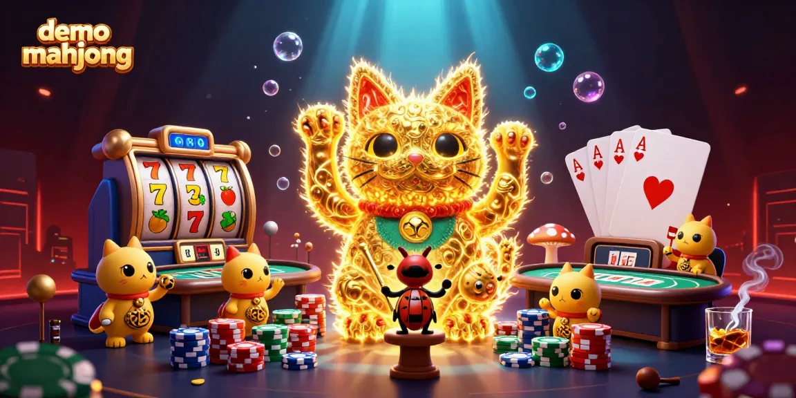 Mengalahkan demo mahjong dengan ilustrasi kucing keberuntungan berapi-api di kasinon progresif menampilkan permainan slot.