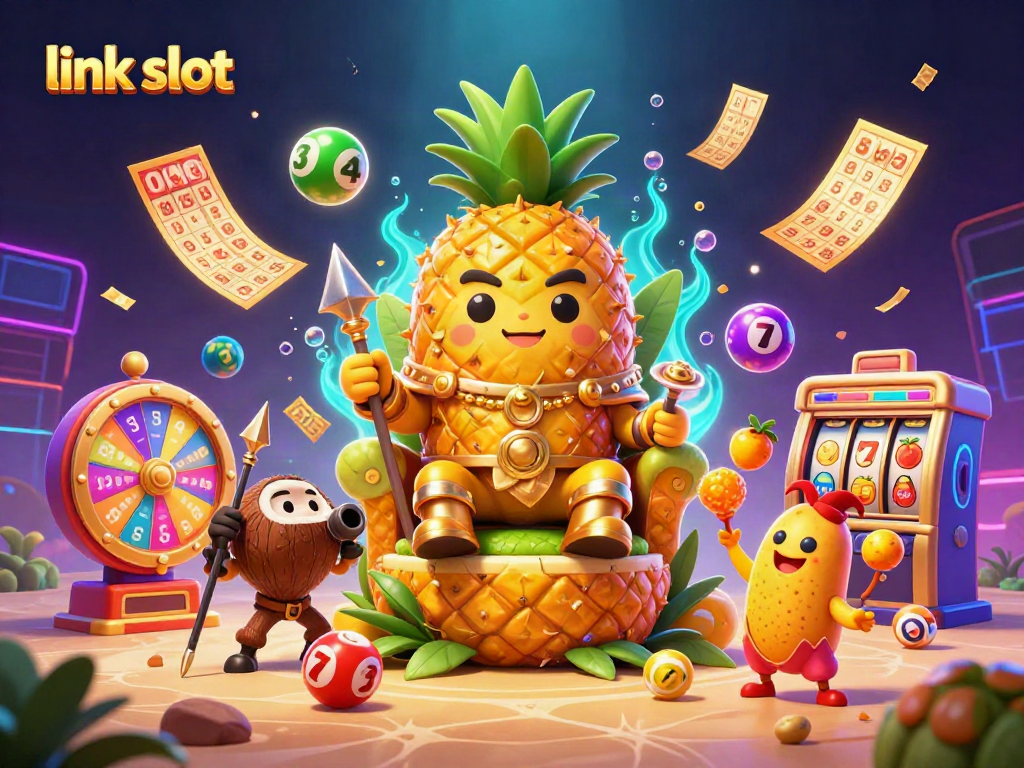 Experience the excitement of link slot gaming with vibrant characters and dynamic elements in this casino illustration.