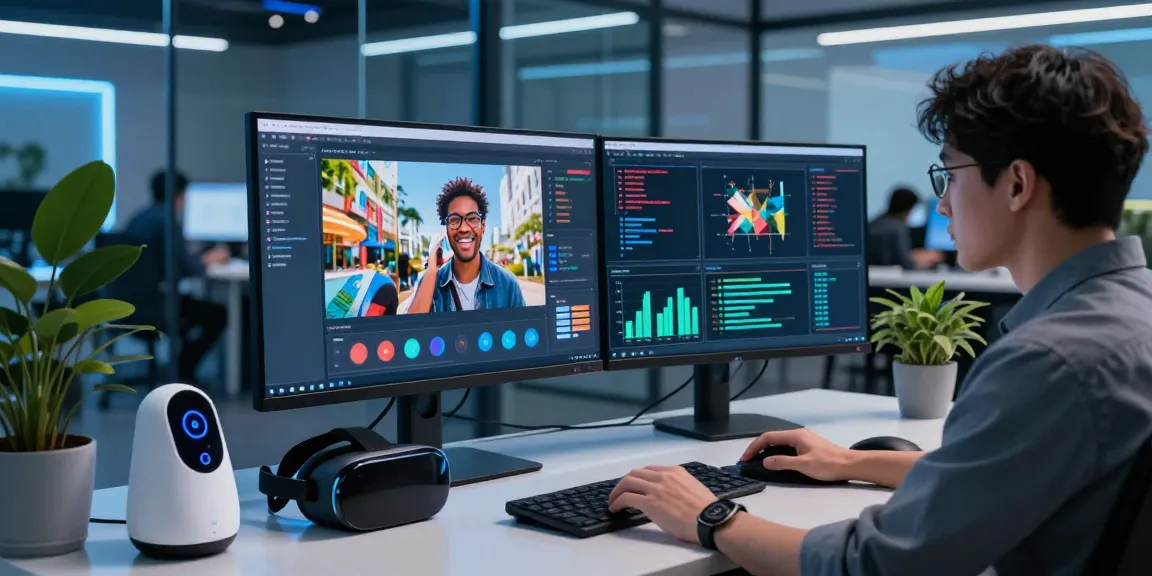 AI Image Detection analysis in a modern digital workspace with interactive screens.