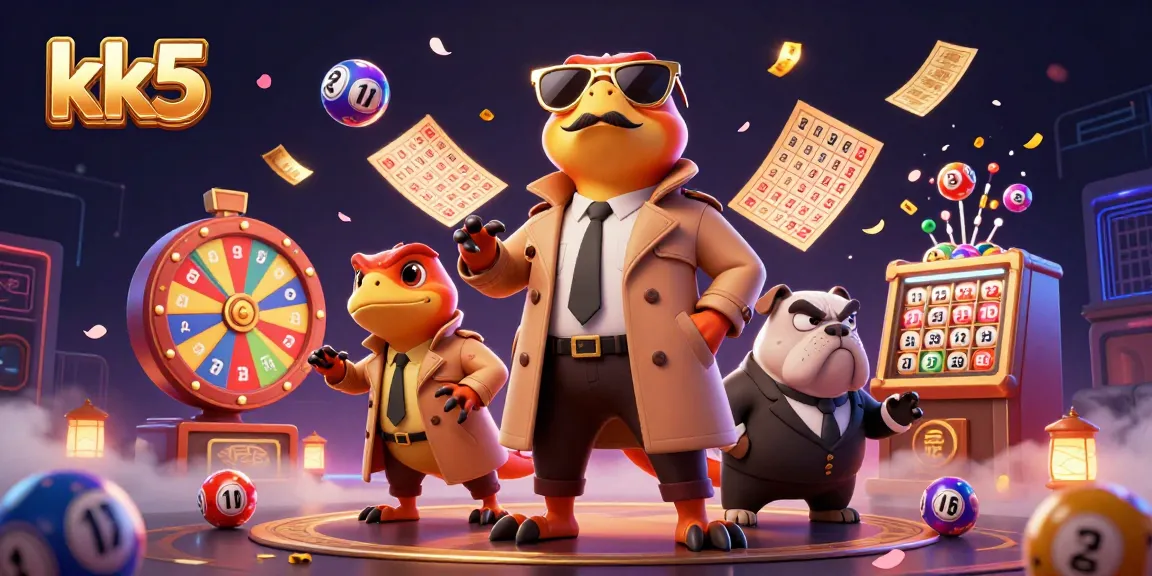 Join the fun at kk5 with colorful lottery balls and cartoon raptors entering the VIP casino lounge.