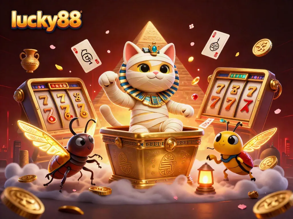 Experience exciting gaming at lucky88 with vibrant slot reels and a dynamic Egyptian theme.