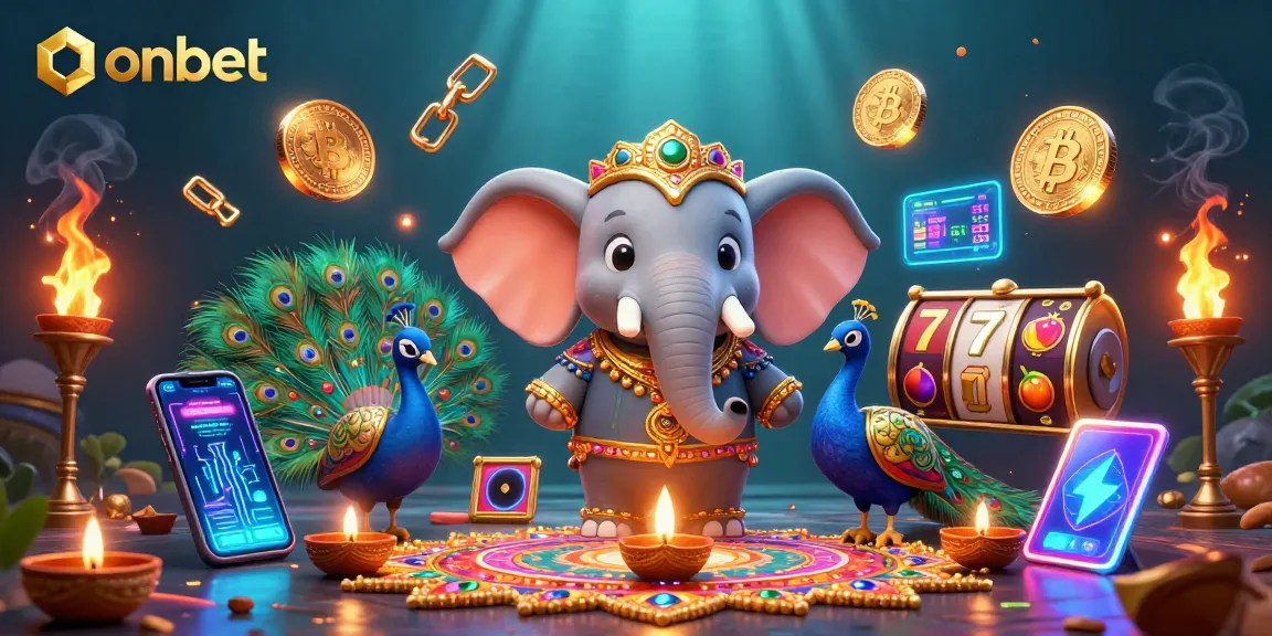 Bet with onbet in a vibrant 3D casino world featuring an elephant and colorful game elements.