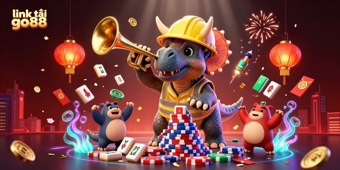 Engaging illustration showcasing "link tải go88", with vibrant characters celebrating in a lively casino setting filled with dynamic game elements.