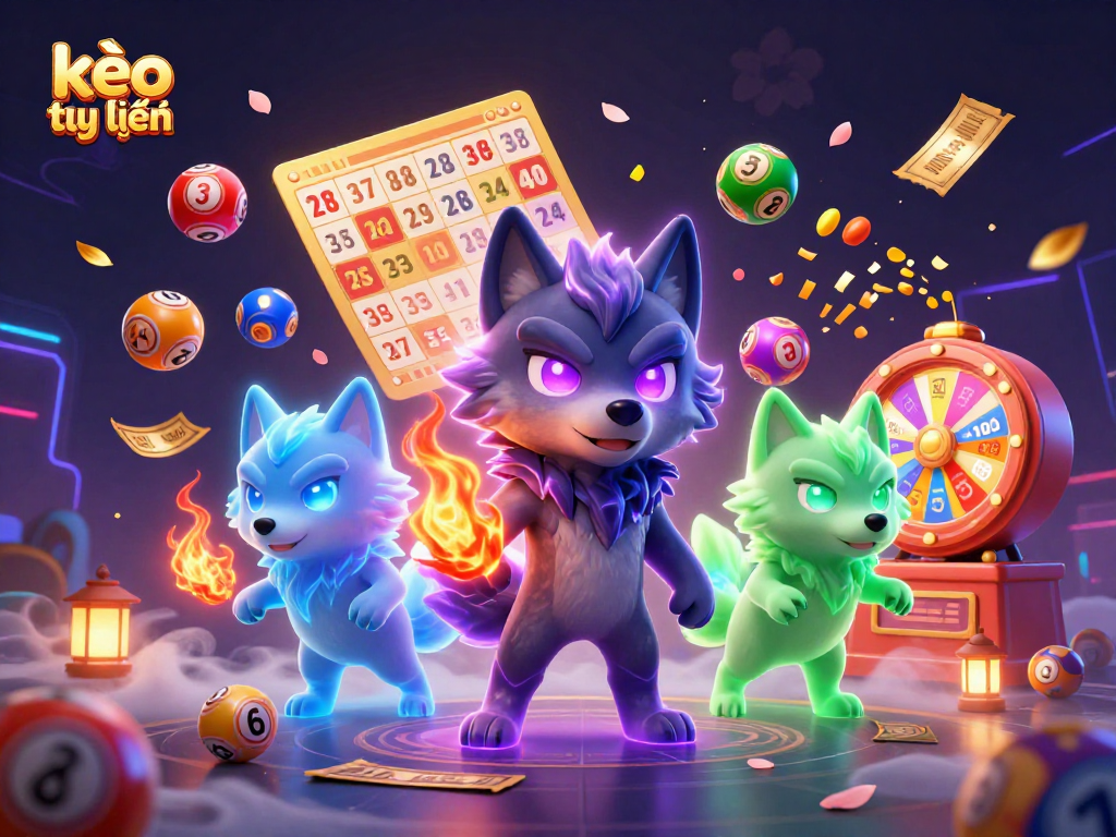 Engage with kèo trực tuyến featuring a shadow wolf leader surrounded by lottery elements and dynamic gaming visuals.