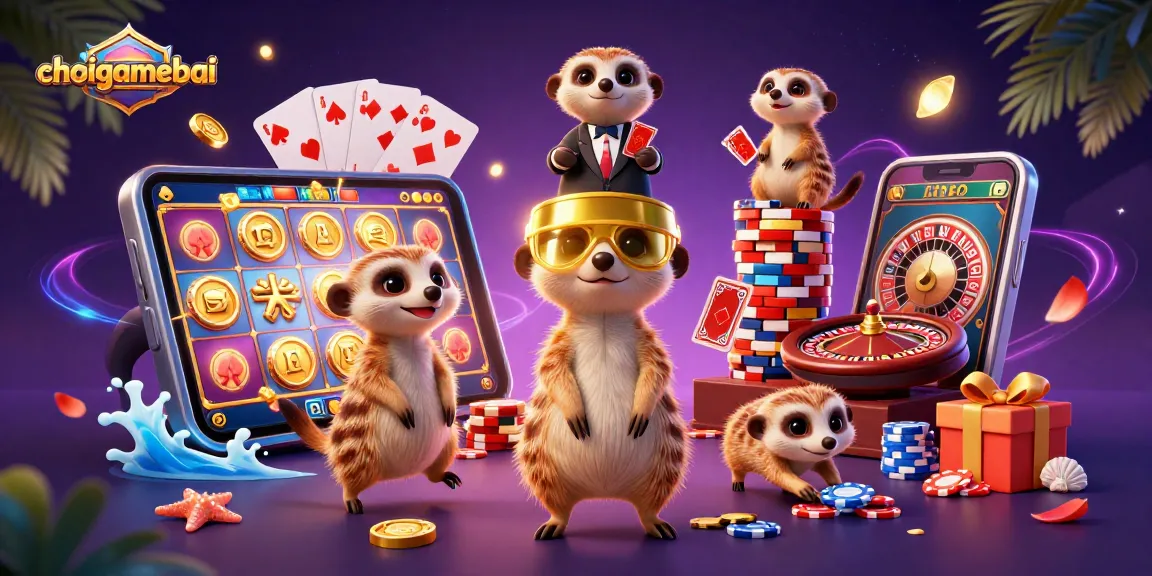 Experience exciting gaming with choigamebai in a colorful 3D meerkat casino scene!
