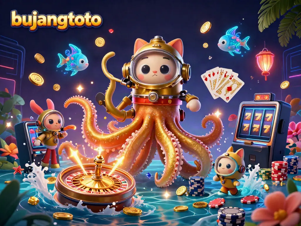 Experience big wins with bujangtoto in this thrilling underwater casino scene filled with treasures.