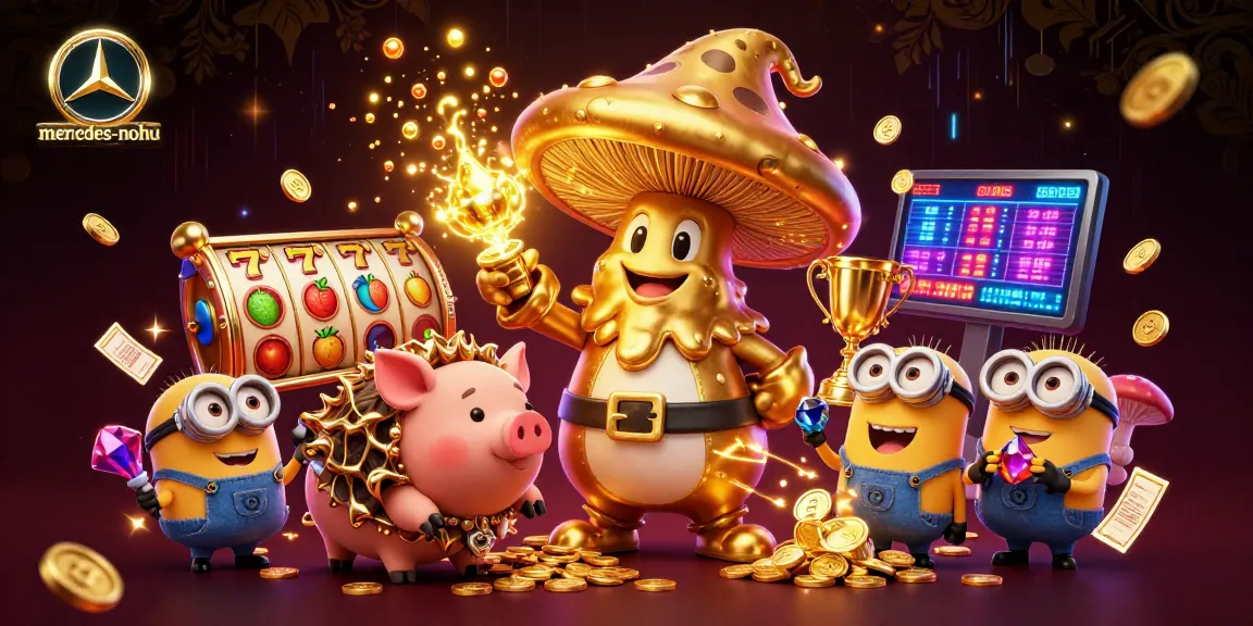 Experience the magic of mercedes-nohu with a 3D golden mushroom wizard conjuring treasures in an exciting casino scene.