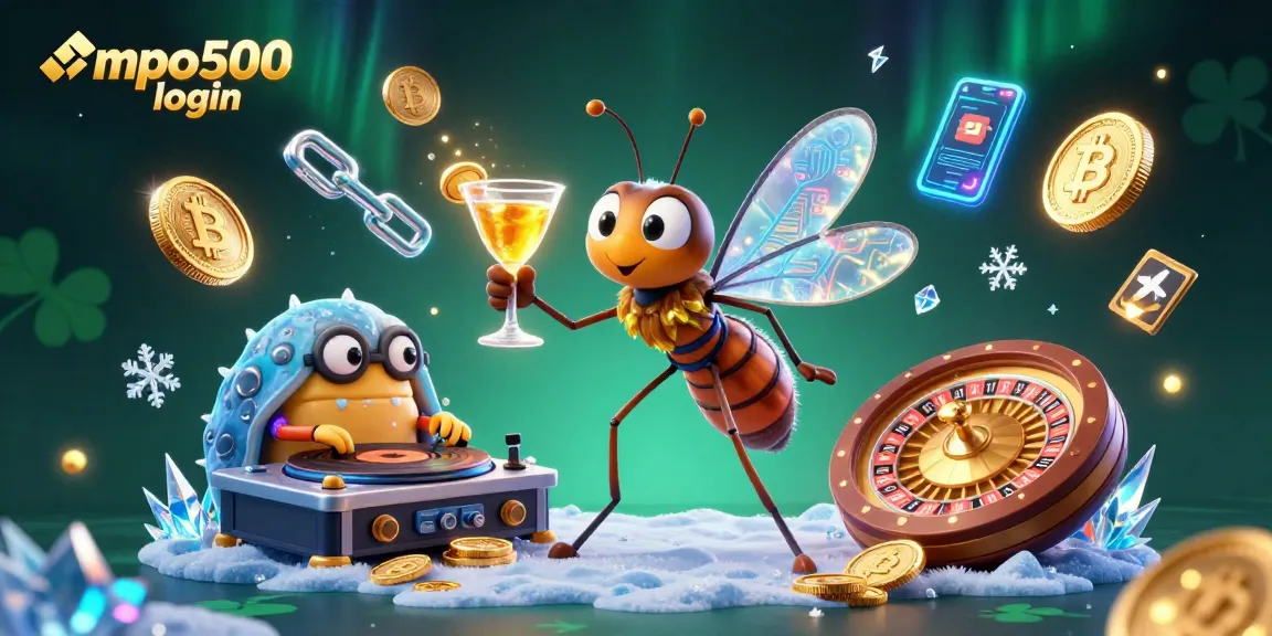 Experience the excitement of mpo500 login with a vibrant 3D casino illustration featuring unique characters and digital elements.