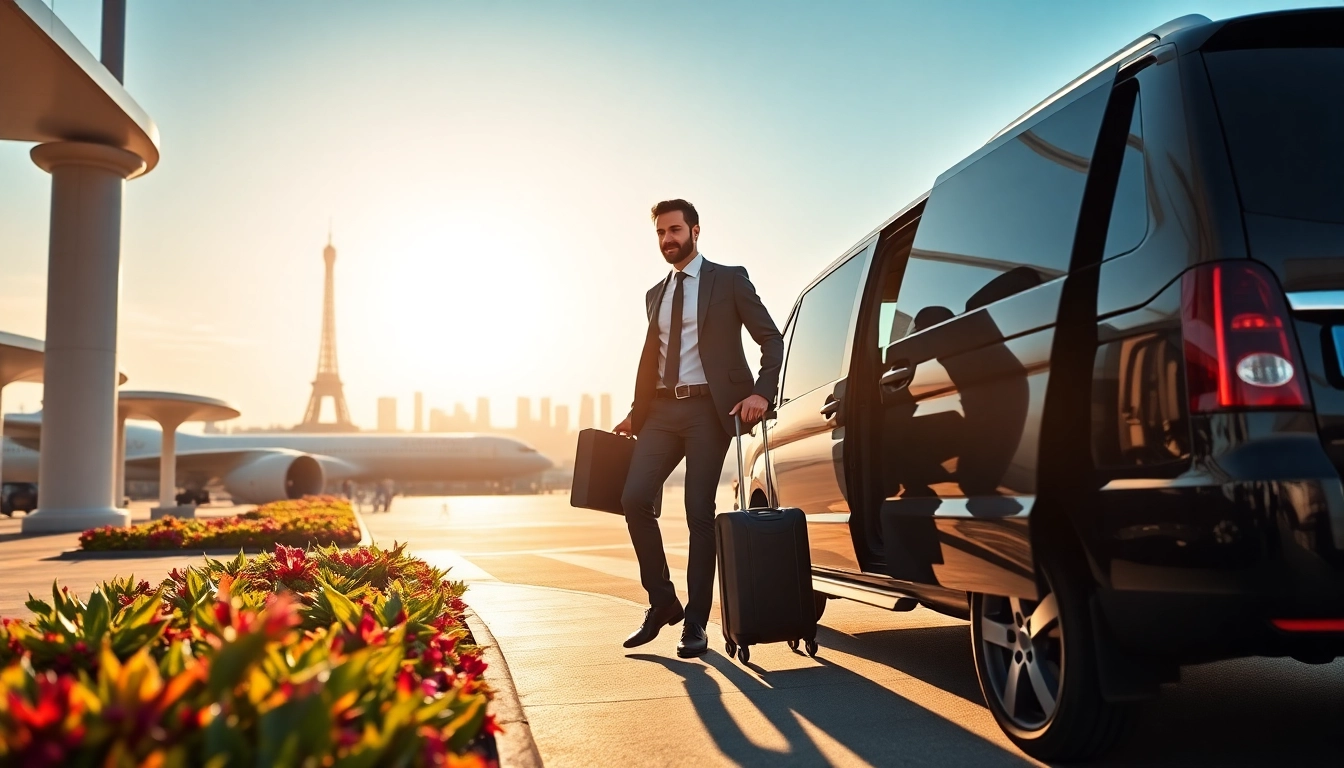 Opt for a seamless Orly Airport to Paris Transfer with a traveler arriving at the iconic Paris skyline.