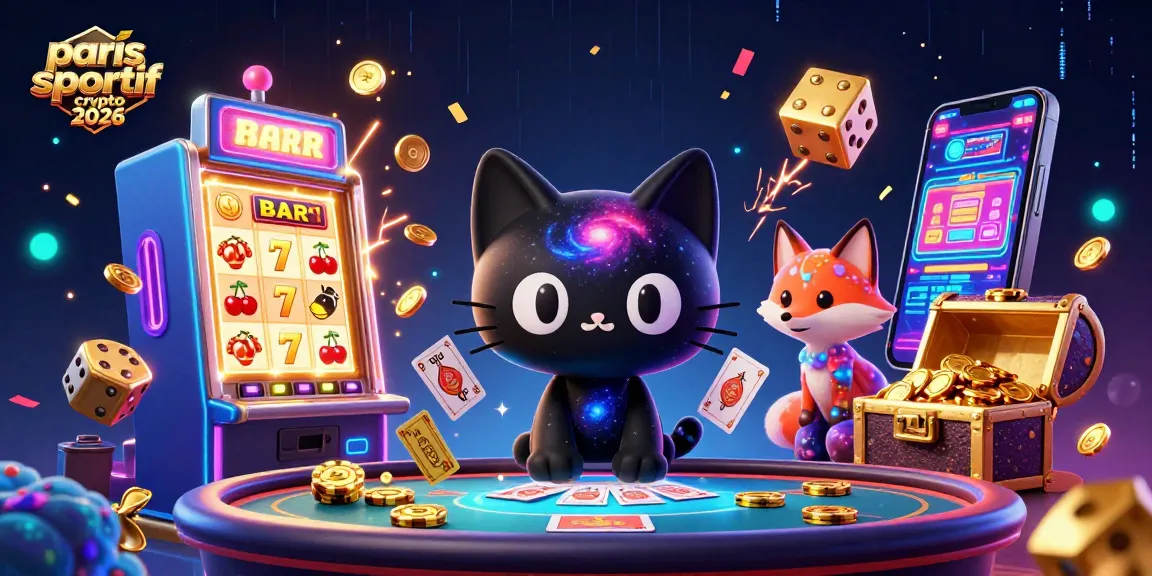 Illustration animée d'un casino crypto, avec paris sportif crypto 2026 et des personnages captivants.