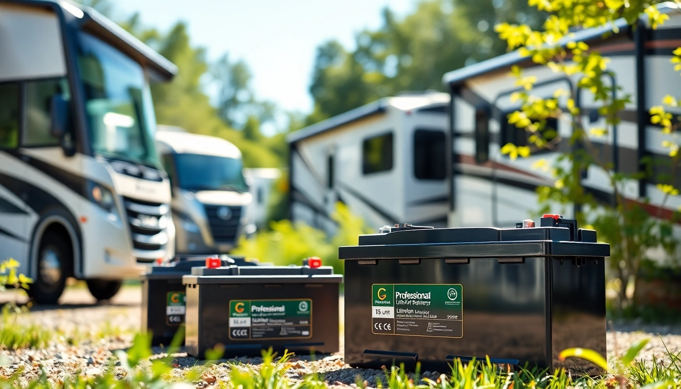 Showcasing lithium RV batteries in nature, emphasizing reliability for outdoor adventures.