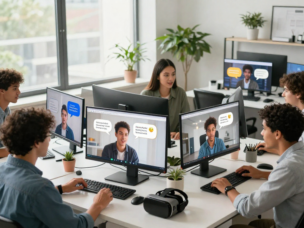 Engaged users exploring spicy chat AI in a modern workspace with lively discussions.