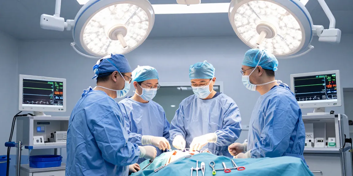 Bel kayması ameliyatı being performed in a modern surgical setting with a focused team.