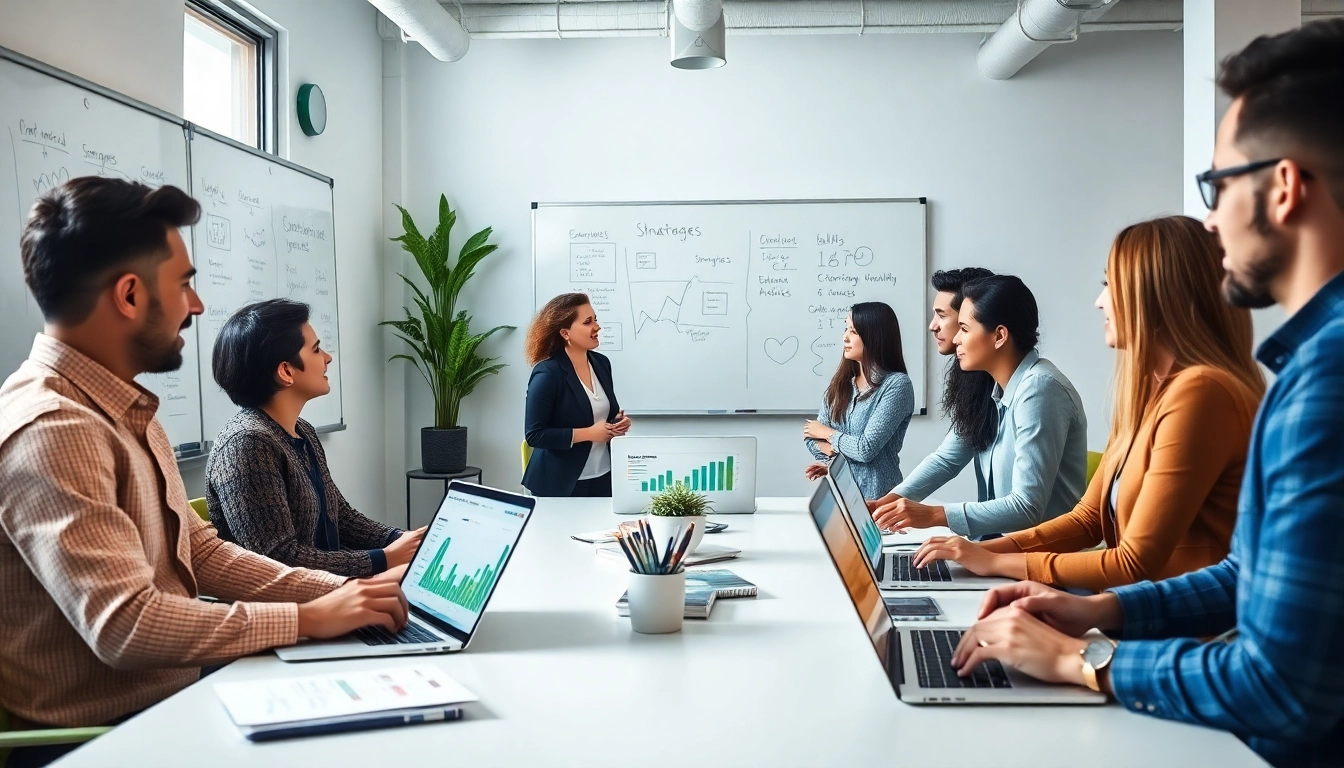 Engage with a professional Shopify Plus agency team collaborating in an inspiring office setting.