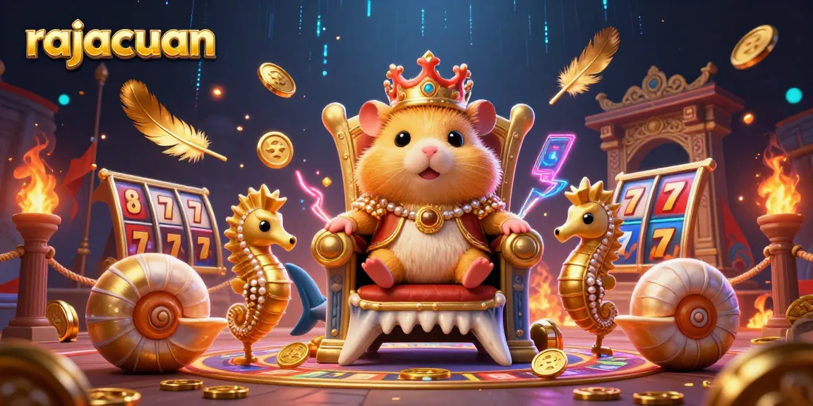 Experience gaming excitement with rajacuan as a golden hamster king reigns in a dynamic casino scene.