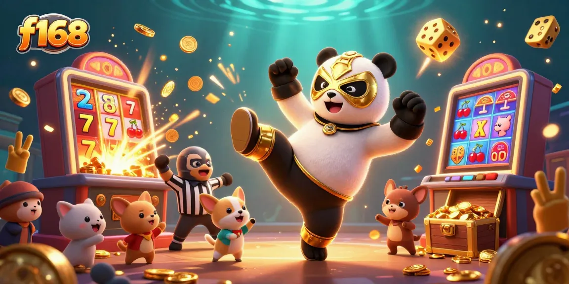 Experience the thrill of slots with f168's exciting 3D casino illustration, featuring vibrant characters and game elements.