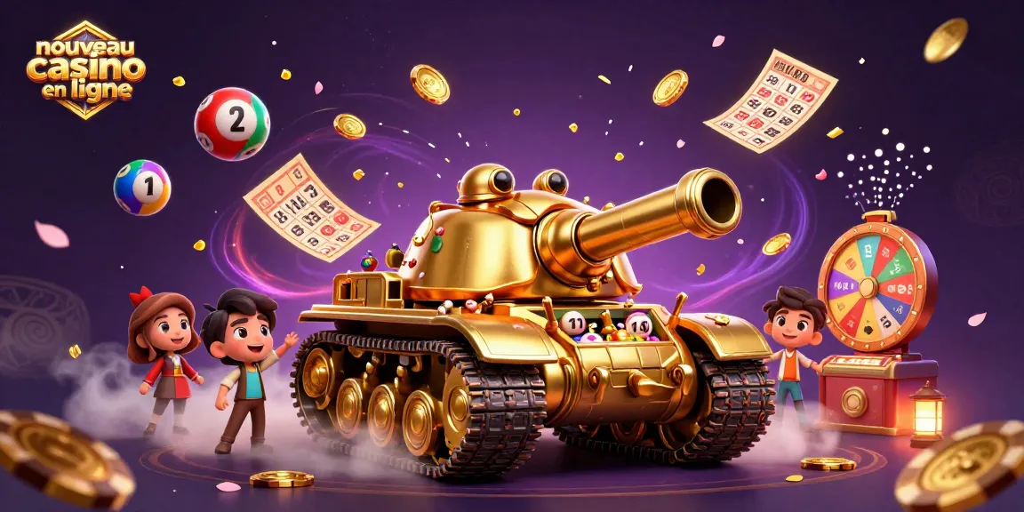Plongez dans un nouveau casino en ligne avec une scène dynamique et festive de jeux et fusées de confettis.