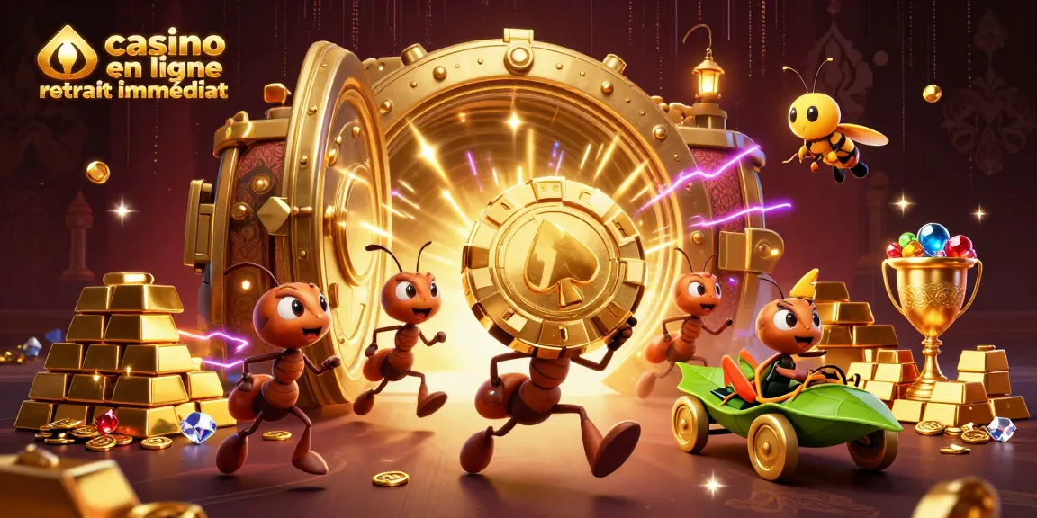 Évaluez le casino en ligne retrait immédiat avec des avatars animés dans un univers numérique scintillant.