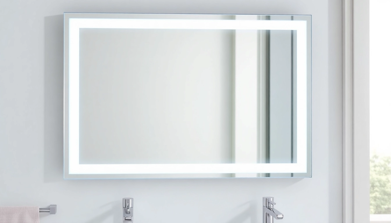 View of a sleek led bathroom mirror showcasing its elegant design and built-in lighting.