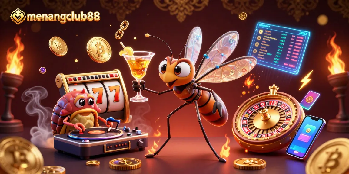 Experience thrilling gaming with menangclub88 in a futuristic 3D casino featuring unique characters and crypto elements.