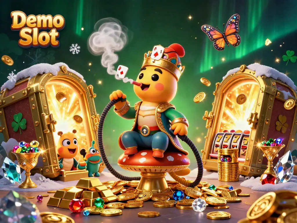 Spin and win on Demo Slot games with a magical caterpillar in a vibrant casino world.